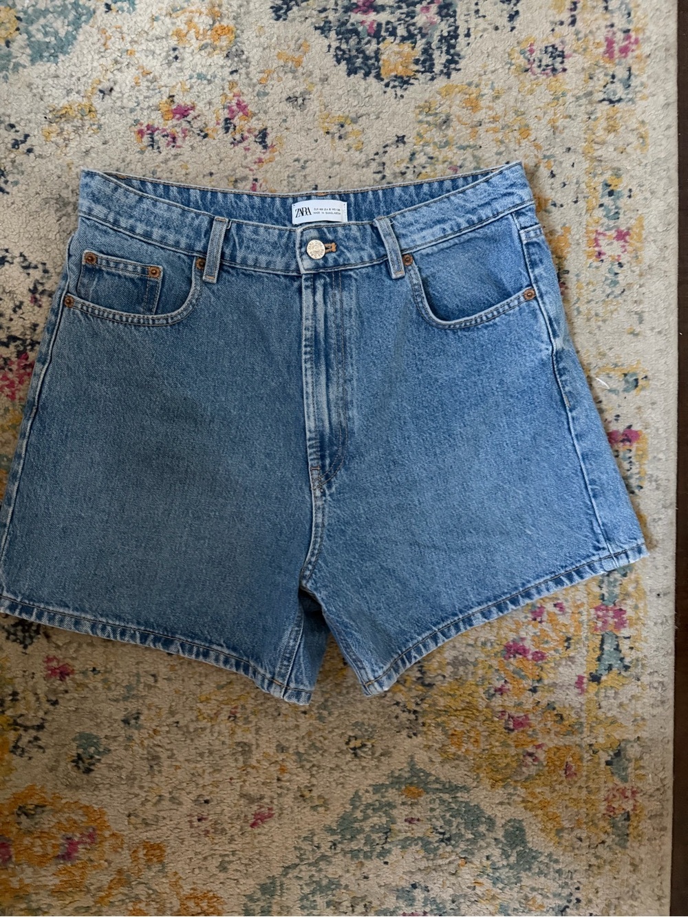 Zara Medium Blue High-Rise Denim Shorts